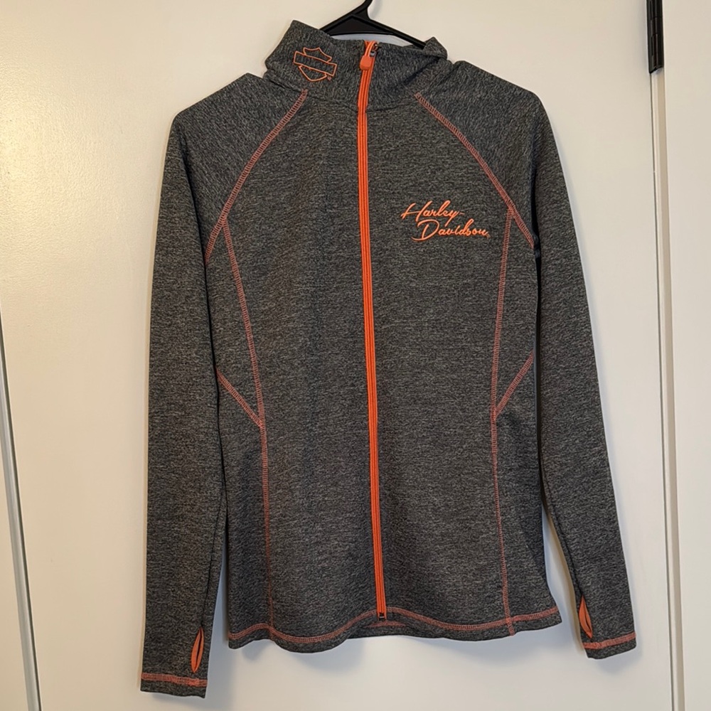 Harley-Davidson Gray and Orange Zip-Up Hoodie